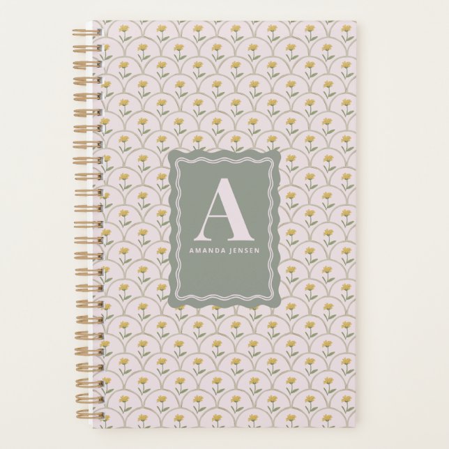 Pastel Pink Scallop Floral Personalized  Planner (Front)