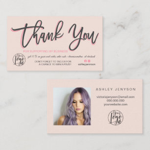 Pastel pink script photo logo order thank you business card
