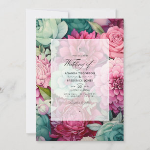Pastel Pink, Sea Green and Merlot Summer Wedding Invitation