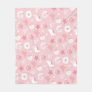 Pastel Pink Sea Shells and Coral Seamless Pattern Fleece Blanket