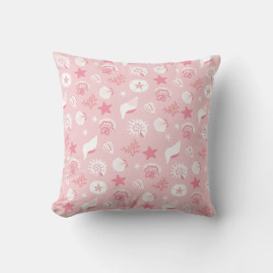 Pastel Pink Sea Shells and Coral Seamless Pattern Throw Pillow