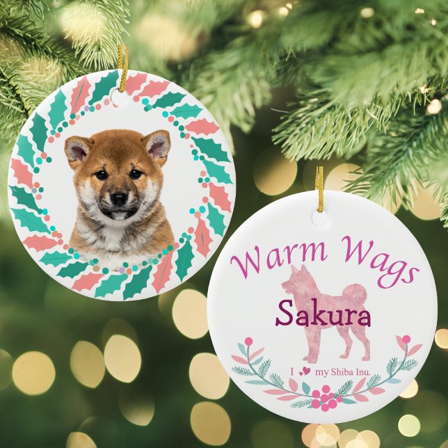 Pastel Pink Shiba Inu | Personalized Christmas Ceramic Ornament (Creator Uploaded)