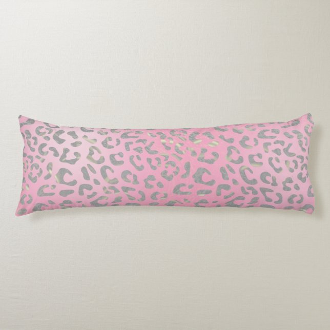 Pastel Pink Silver Leopard Print Body Pillow (Front)
