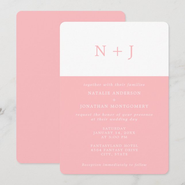 pastel pink Simple Elegant Classic Minimal Wedding Invitation (Front/Back)