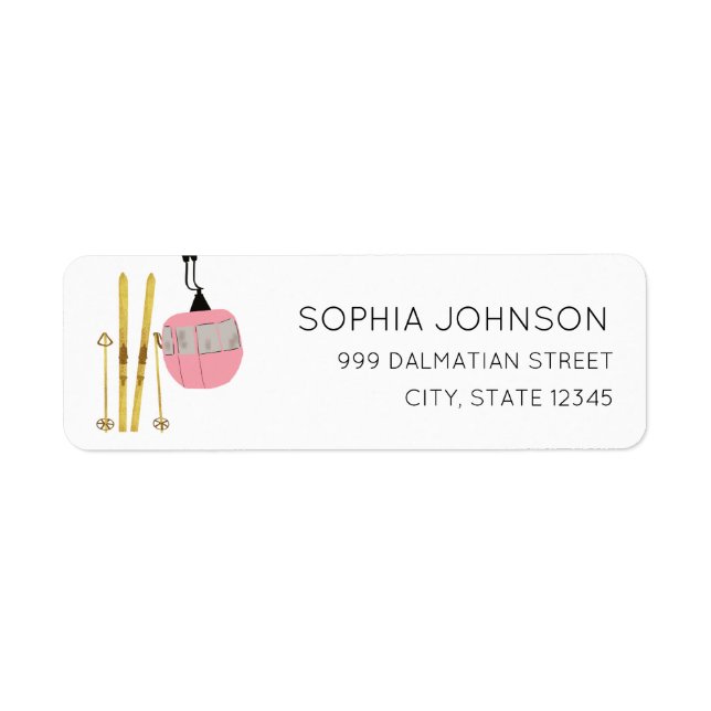 Pastel Pink Ski Adresse de retour Label (Devant)