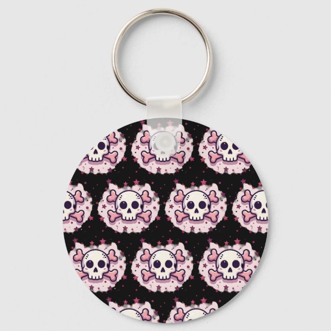 Pastel Pink Skull and Crossbones Keychain (Front)