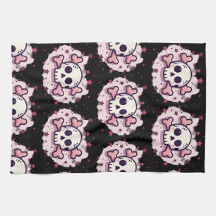 Pastel Pink Skull and Crossbones Kitchen Towel