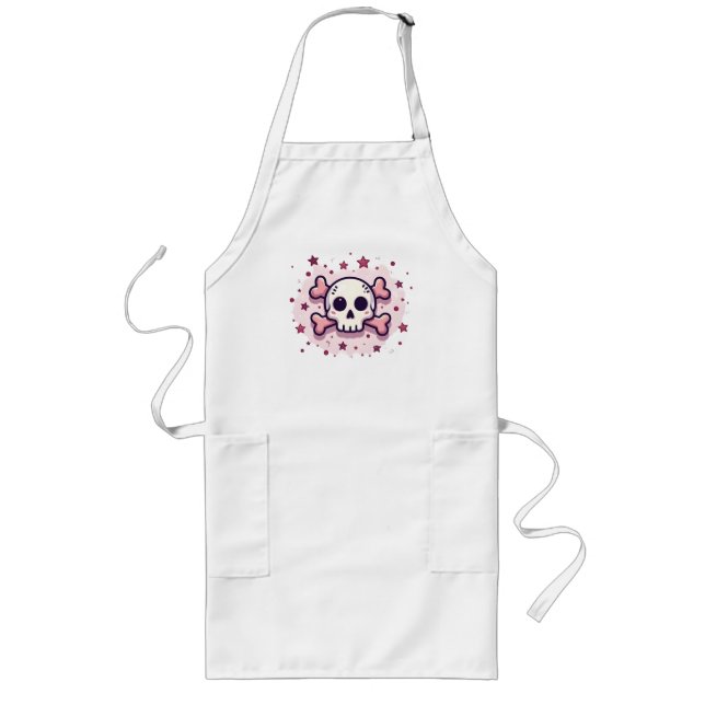 Pastel Pink Skull and Crossbones Long Apron (Front)