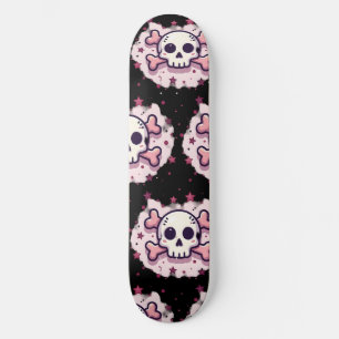 Pastel Pink Skull and Crossbones Skateboard