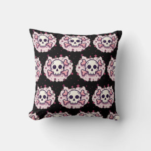 Pastel Pink Skull and Crossbones Throw Pillow