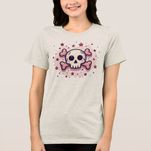Pastel Pink Skull and Crossbones Tri-Blend Shirt