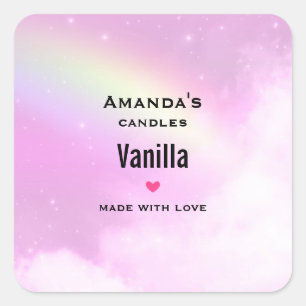Pastel Pink Sky with a Rainbow Candle Business Square Sticker