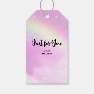 Pastel Pink Sky with Yellow Rainbow Just for You Gift Tags