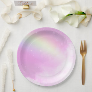 Pastel Pink Sky with Yellow Rainbow Paper Plate