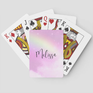 Pastel Pink Sky with Yellow Rainbow Playing Cards