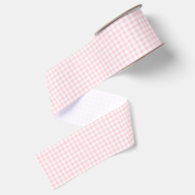 Pastel Pink Small Gingham Grosgrain Ribbon (Front+Back)