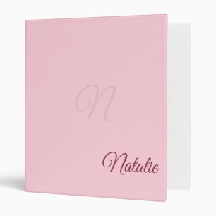Pastel pink solid color monogrammed binder