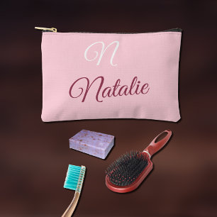 Pastel pink solid colour monogrammed accessory pouch