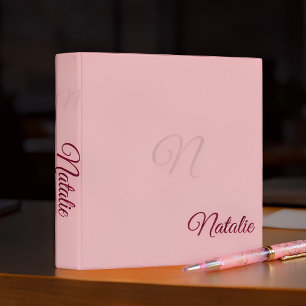 Pastel pink solid colour monogrammed binder
