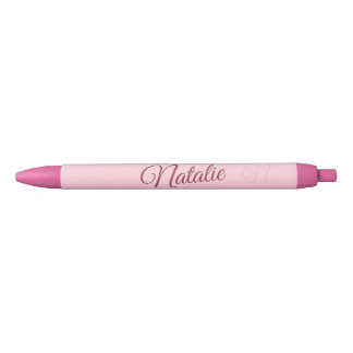 Pastel pink solid colour monogrammed black ink pen