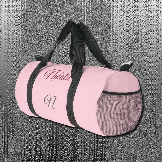 Pastel pink solid colour monogrammed duffle bag (Creator Uploaded)