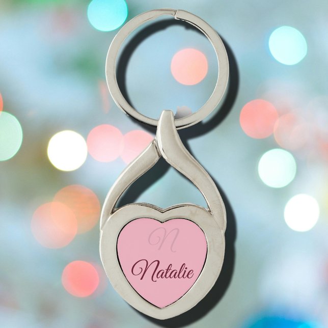 Pastel pink solid colour monogrammed keychain (Creator Uploaded)