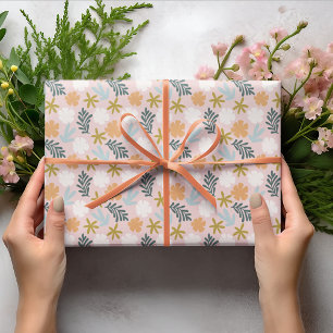 Pastel Pink Spring Abstract Leaf and Floral Art Wrapping Paper