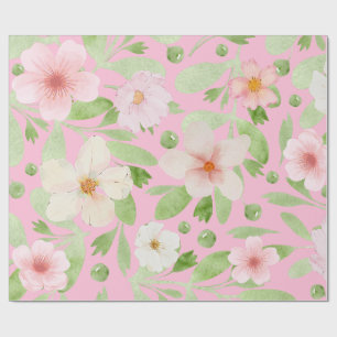 Pastel Pink Spring Floral Pattern  Wrapping Paper