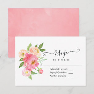 Pastel Pink Spring Watercolor Peonies Wedding RSVP Card
