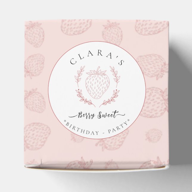 Pastel Pink Strawberry Patterns Birthday Favor Box (Top)