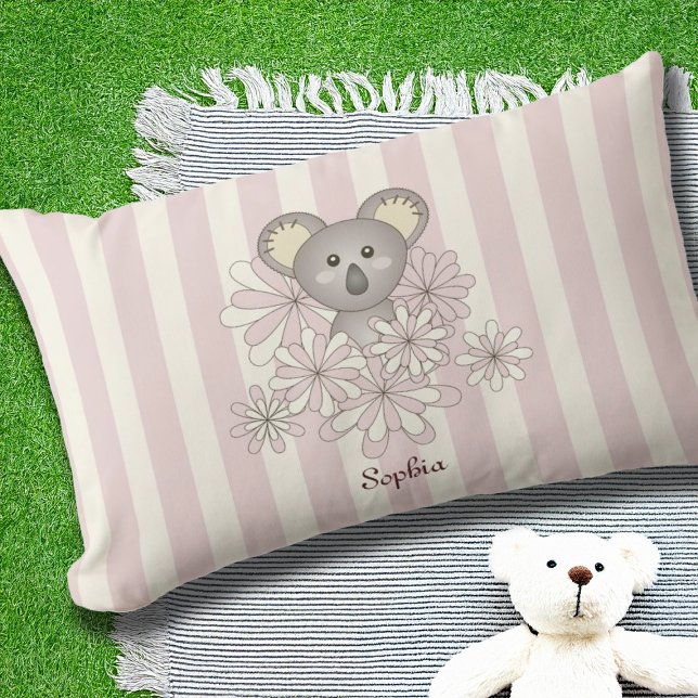 Pastel Pink Stripe Baby Koala Bear Kids Girl Outdoor Pillow (Creator Uploaded)