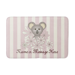 Pastel Pink Stripe Baby Koala Kids Girl Bath Mat