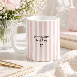 Pastel Pink Stripes Custom Text Coquette Bow Coffee Mug