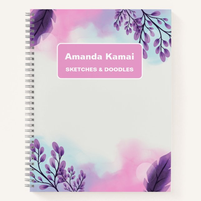 Pastel Pink Stripes Tie-Dye Name Sketch Art Notebook (Front)