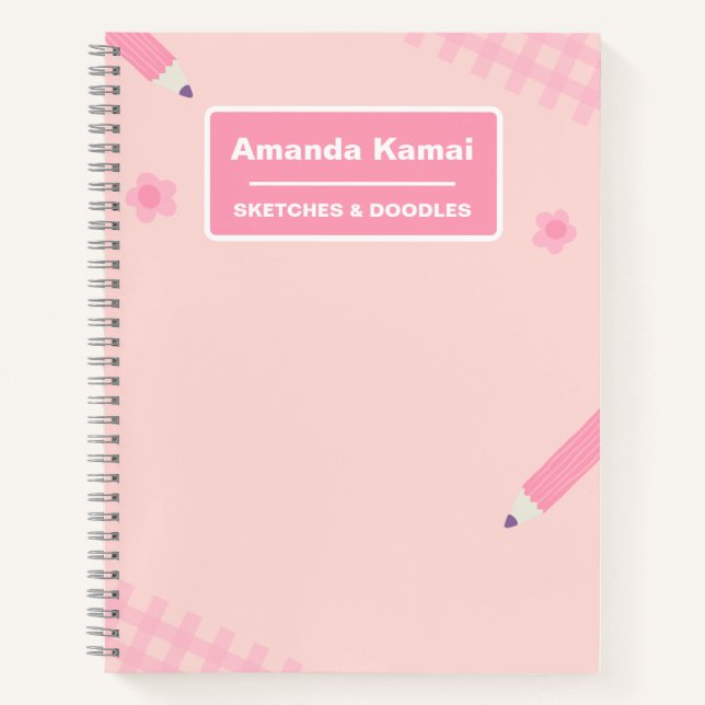 Pastel Pink Stripes Tie-Dye Name Sketch Art Notebook (Front)