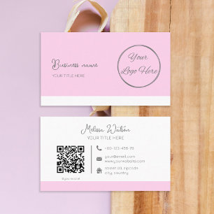 pastel pink stylish modern minimalist with qr code business card