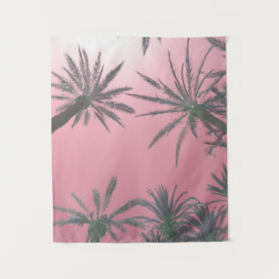 Pastel Pink Sunset Palm Trees Tapestry