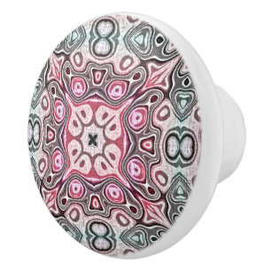 Pastel Pink Teal Blue Green Tribal Art Pattern Ceramic Knob