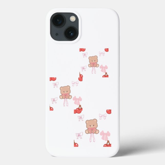Pastel Pink Teddy Bear Bow Cherry Coquette Aesthet Case-Mate iPhone Case (Back)