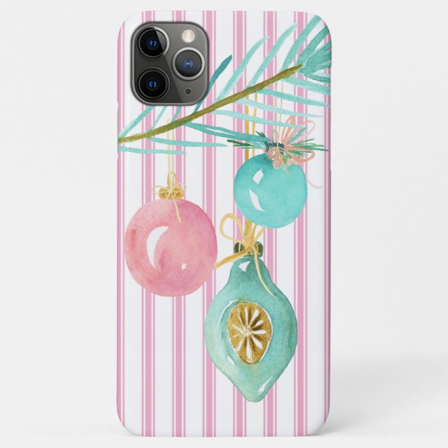 Pastel Pink Ticking Stripe Christmas Ornament Case-Mate iPhone Case (Back)