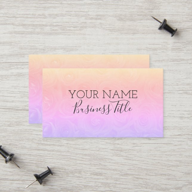 Pastel Pink to Blue Roses Name Business Title, ZEA Calling Card (Front/Back In Situ)