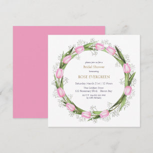 Pastel Pink Tulip & Baby’s Breath Bridal Wreath Invitation