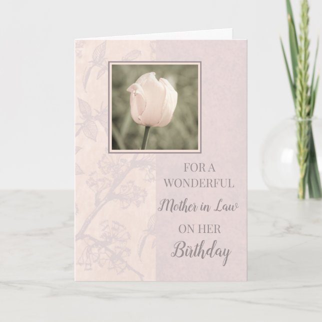 Pastel Pink Tulips Mother in Law Birthday Card (Front)
