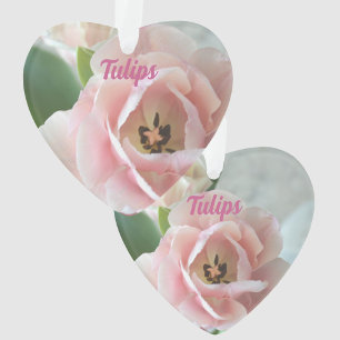 Pastel Pink Tulips with Name Floral Botanical Ornament