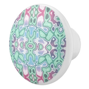 Pastel Pink Turquoise Green Blue Tribal Pattern Ceramic Knob
