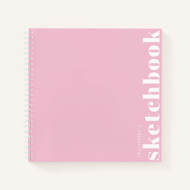 Pastel Pink Typography Modern Custom Sketchbook Notebook (Front)