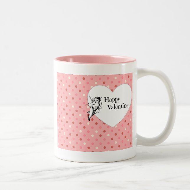 Pastel pink Valentine cupid heart retro Two-Tone Coffee Mug (Right)