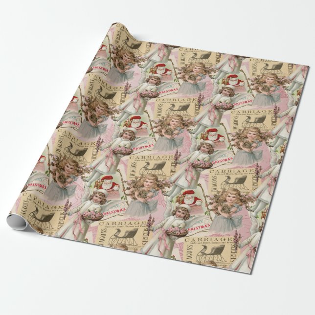 Pastel Pink Victorian Christmas Wrapping Paper (Unrolled)