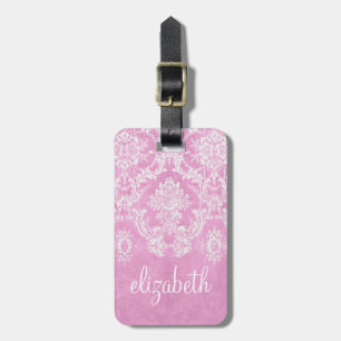 Pastel Pink Vintage Damask Pattern Grungy Finish Luggage Tag