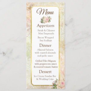 Pastel Pink Vintage Rose Mariage Carte Menu